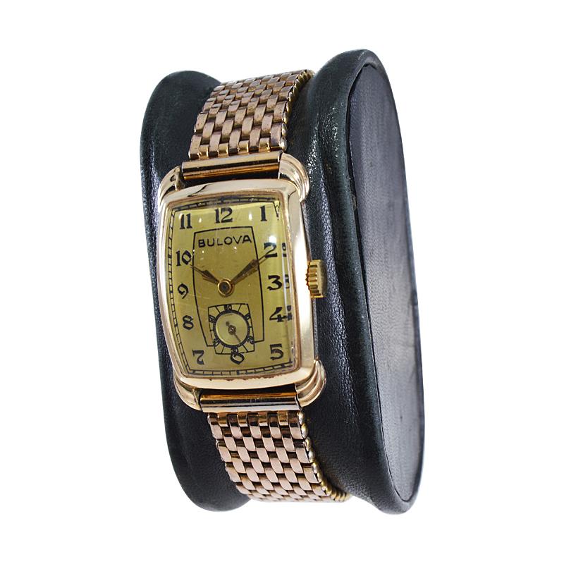 Women's or Men's Bulova Gold Filled Art Deco Watch with Original Bracelet, Circa 1940's