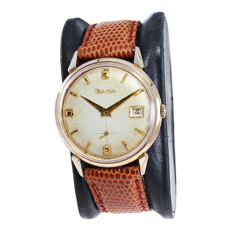 Women's or Men's Bulova Gold Filled Art Deco Watch with Original Dial and Calendar Circa 1950's For Sale