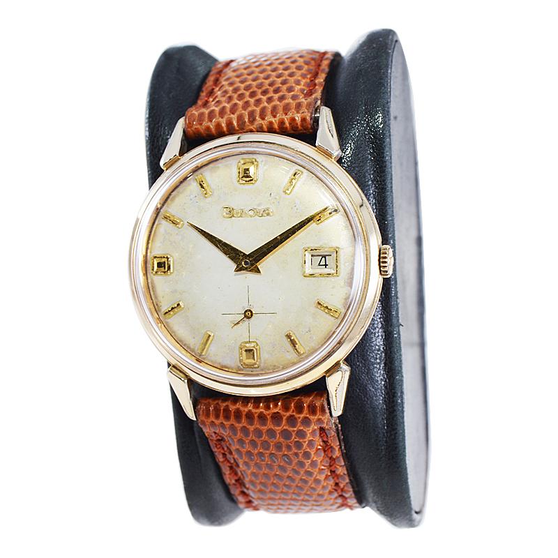 Bulova Gold Filled Art Deco Watch with Original Dial and Calendar Circa 1950's For Sale 1