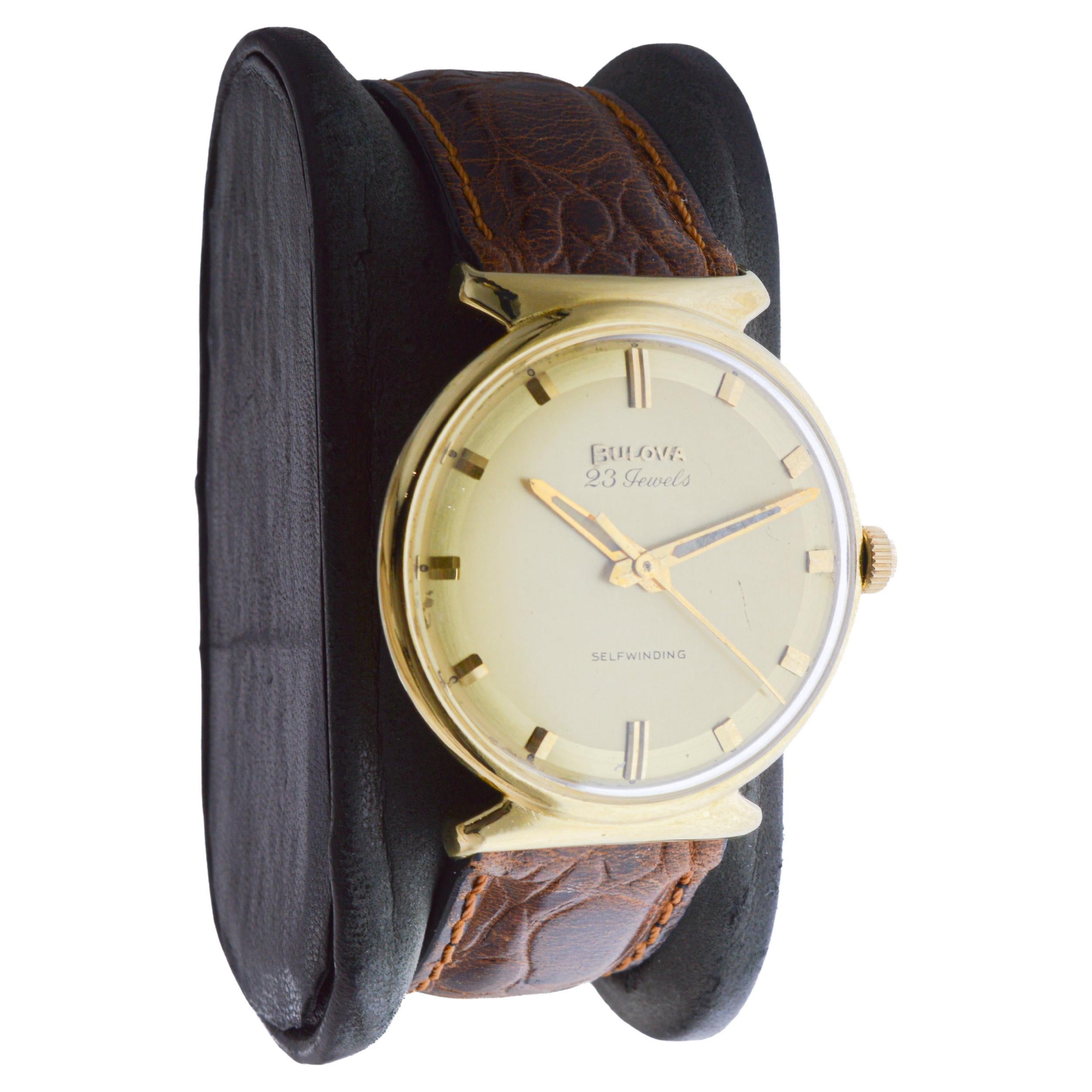 Modernist Bulova Gold Filled Mid-Century Modern Automatic from 1960's with Unique Dial For Sale