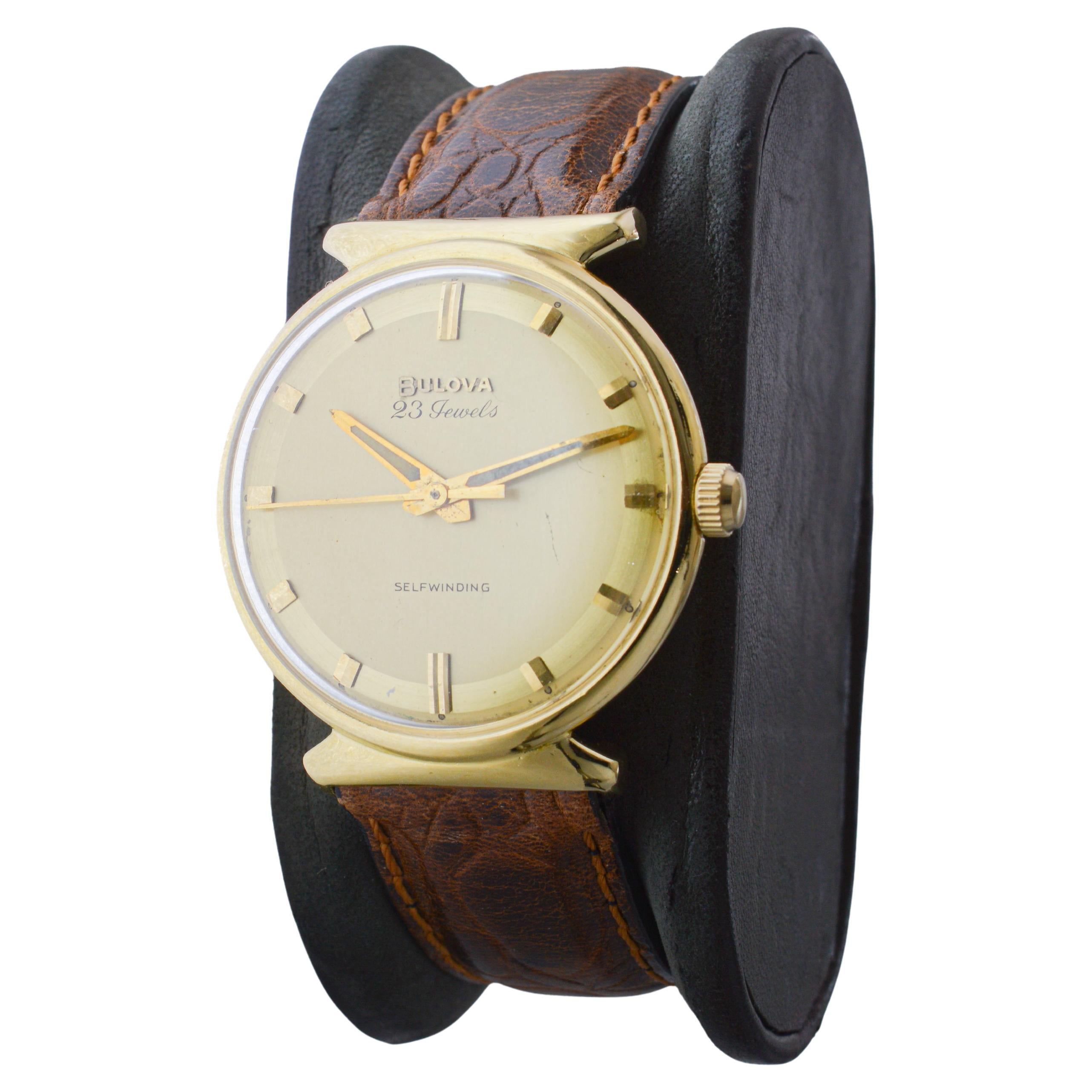 Women's or Men's Bulova Gold Filled Mid-Century Modern Automatic from 1960's with Unique Dial For Sale