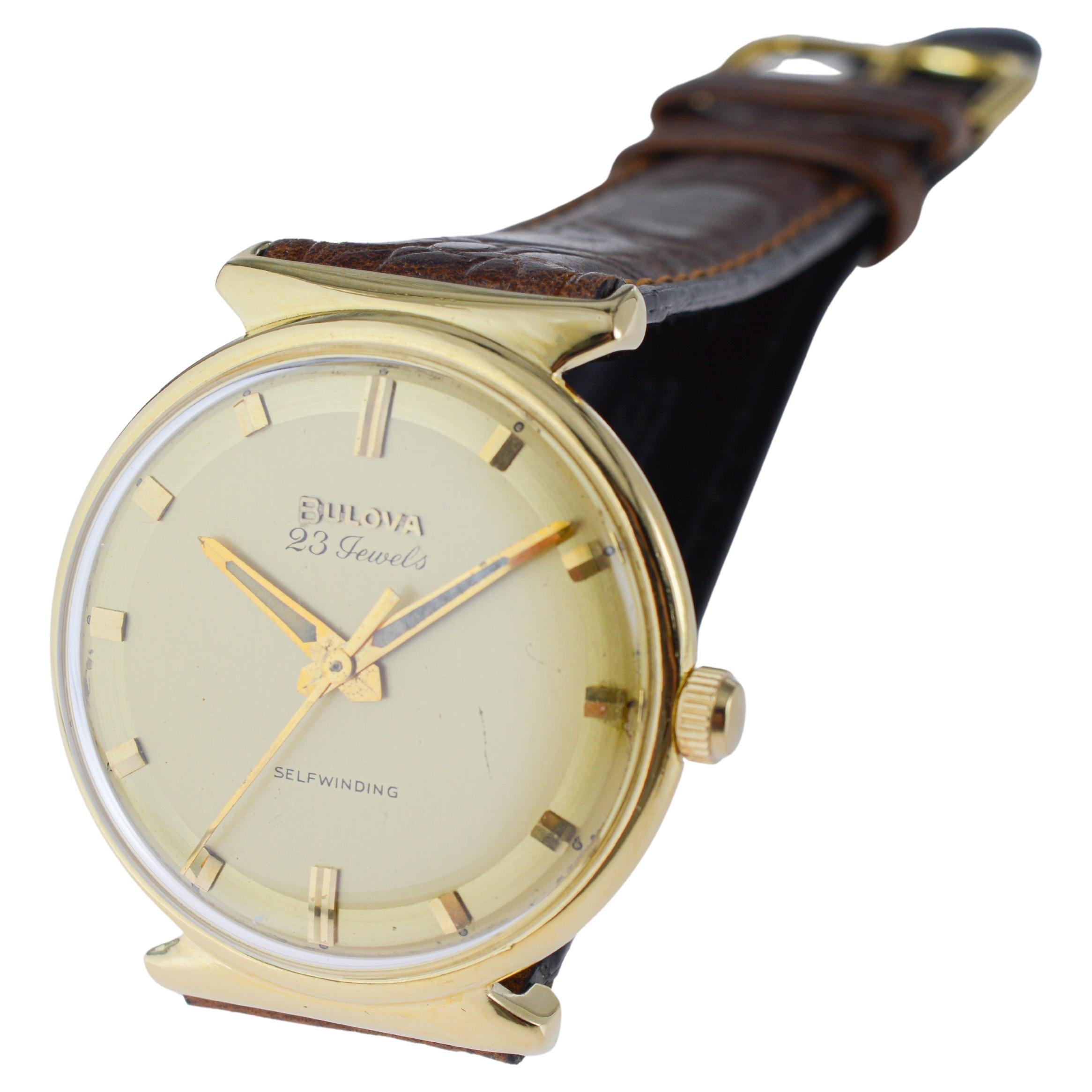 Bulova Gold Filled Mid-Century Modern Automatic from 1960's with Unique Dial For Sale 4