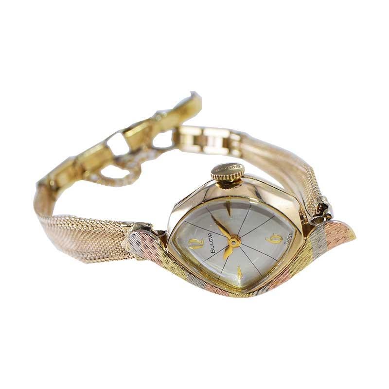 Bulova Gold Filled Multi Color 1960's Ladies Watch with Original Bracelet For Sale 1