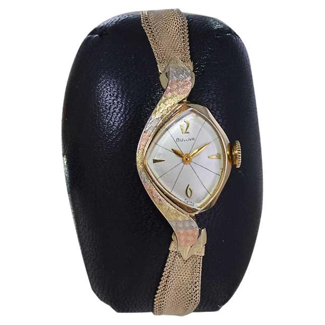 Bulova Gold Filled Multi Color 1960's Ladies Watch with Original Bracelet For Sale