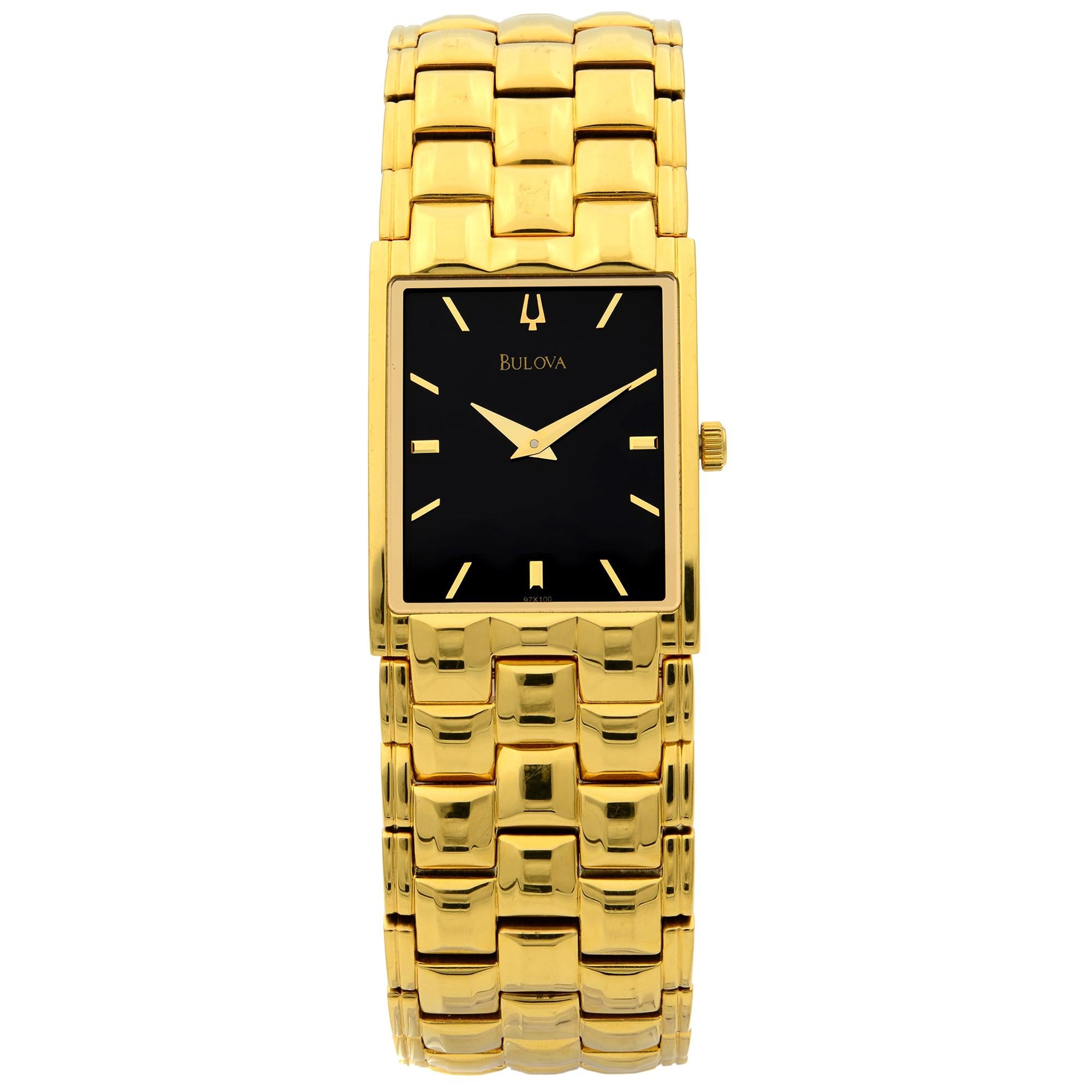 Bulova Gold Tone Stainless Steel Black Dial Quartz Men's Watch 97X100