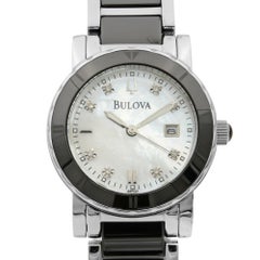 Bulova Highbridge Steel Black Ceramic MOP Diamond Dial Ladies Watch 98P122