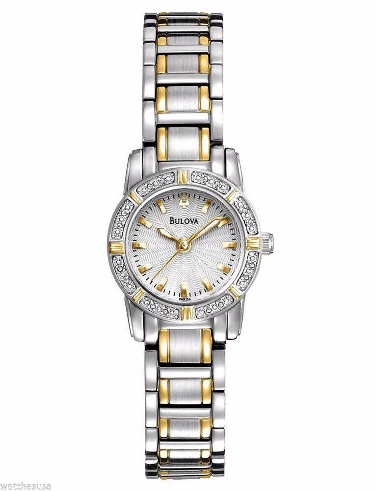 Bulova Highbridge Two-Tone Stainless Steel White Dial Quartz Ladies Watch 98R155 The watch has hairline scratches on the Caseback. This Beautiful Timepiece is Powered by a Quartz (Battery) Movement and Features: a Stainless Steel Case and a Two-Tone