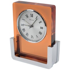 Vintage Bulova Japan Wind Up Alarm Table Clock Copper Lucite Chrome