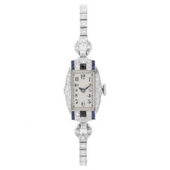 Bulova Damen-Armbanduhr mit Platin-Diamant und Saphir im Art-déco-Stil