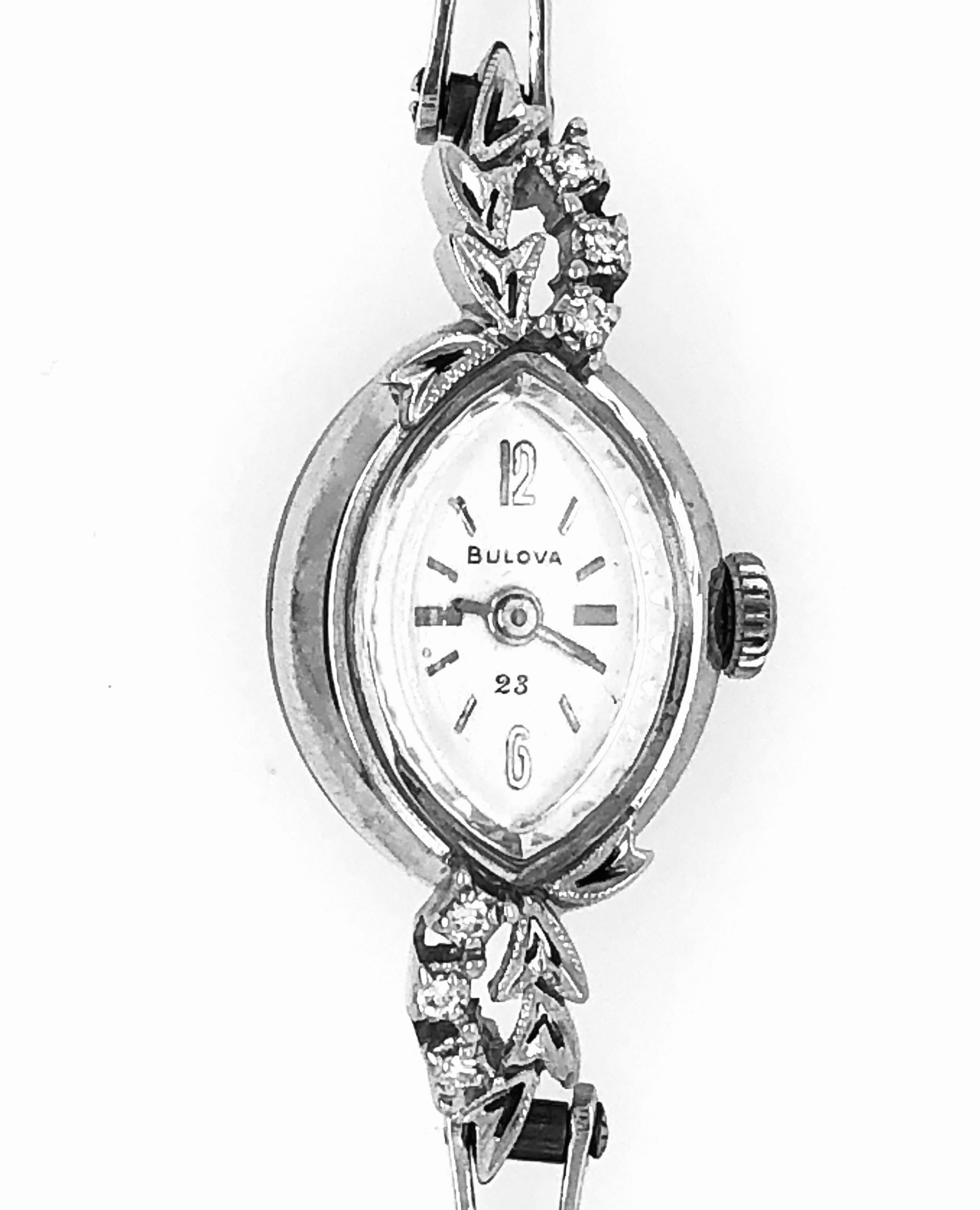 Bulova Ladies Wristwatch Art Deco Style with Diamonds For Sale 3