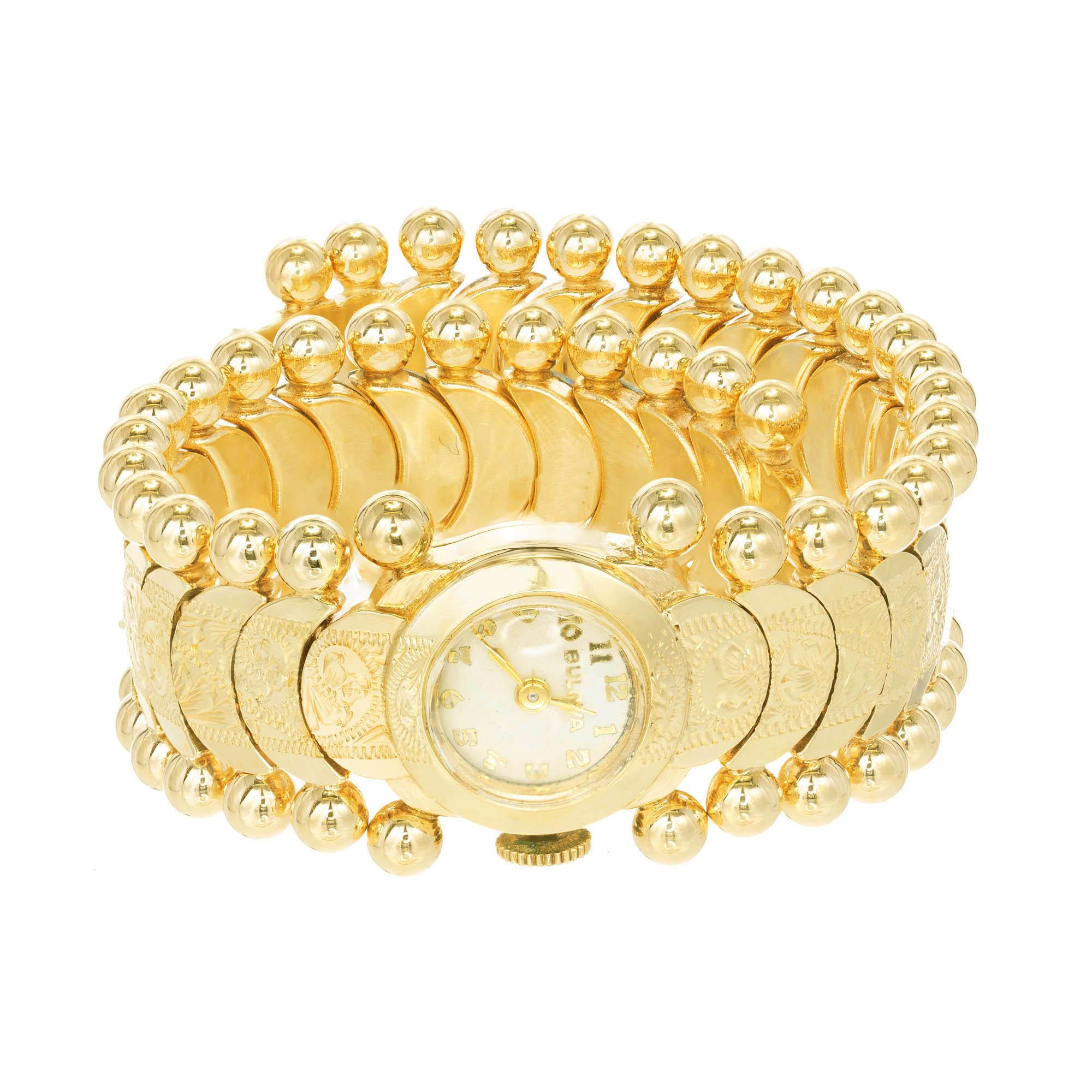 Bulova Damen Gelbgold Art Deco Handaufzug Armbanduhr im Zustand „Gut“ im Angebot in Stamford, CT