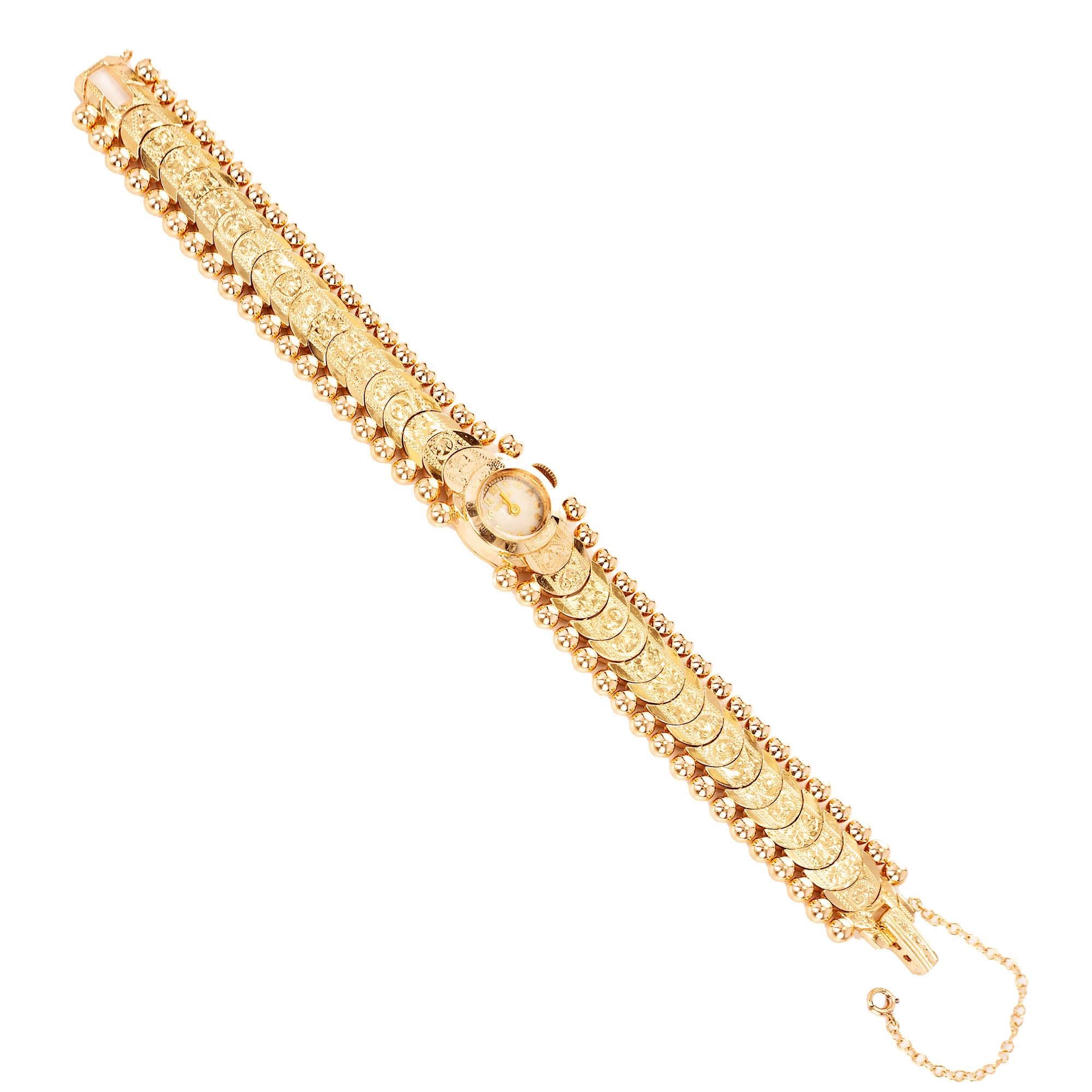 Bulova Damen Gelbgold Art Deco Handaufzug Armbanduhr im Angebot 3