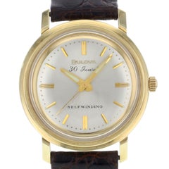 Bulova M5 Silver Dial 14 Karat Yellow Gold Brown Leather Self Winding Mens Watch
