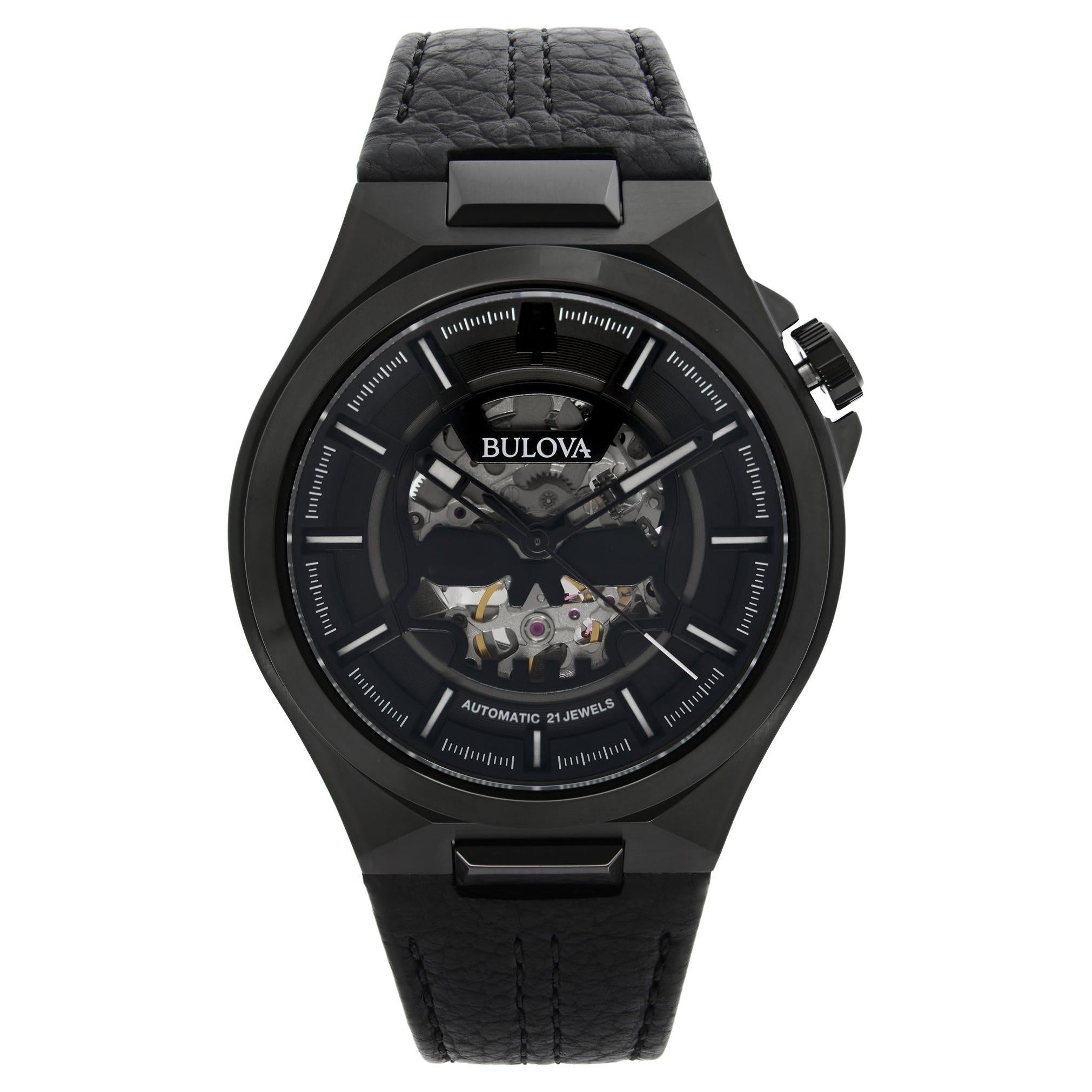 Bulova Maquina Steel Black Skeleton Dial Automatic Mens Watch 98A238