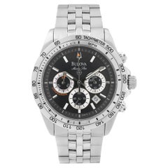 Bulova Marine Star Chronograph Steel Black Dial Quartz Mens Watch 96B113