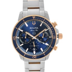 Bulova Marine Star Steel Chronograph Blue Dial Quartz Mens Watch 98B301