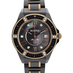 Bulova Marine Star Ceramic Steel Black Diamond Dial Quartz Ladies Watch 98R242