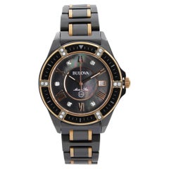 Bulova Montre pour femme étoile de mer en céramique avec cadran en acier et diamants noirs 98R242