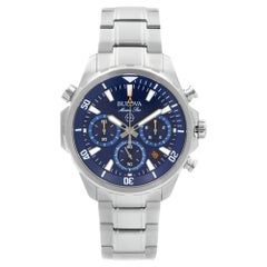 Used Bulova Marine Star Chronograph Stainless Steel Blue Dial Quartz Men Watch 96b256