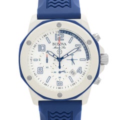 Bulova Marine Star Chronograph White Dial Blue Rubber Quartz Mens Watch 98B200