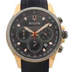 Bulova Marine Star Steel Rose Gold Tone Black Dial Quartz Men's Watch 98B311