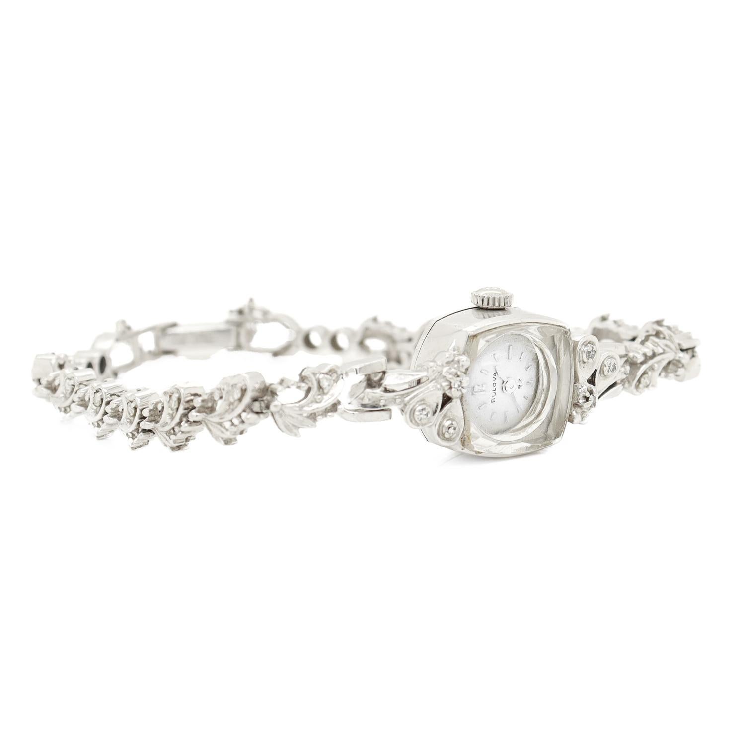 Bulova Mid-Century Modern 14k White Gold & Diamond Ladies' Watch 6