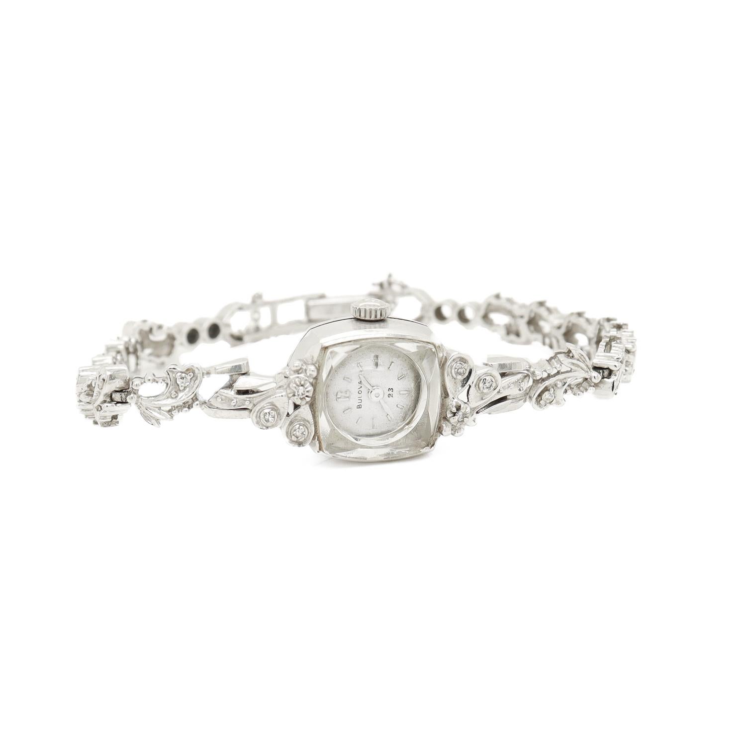 Women's Bulova Mid-Century Modern 14k White Gold & Diamond Ladies' Watch