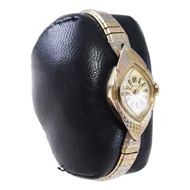 Bulova Mid Century Vintage Ladies 3 Tone Gold Filled Watch All Original