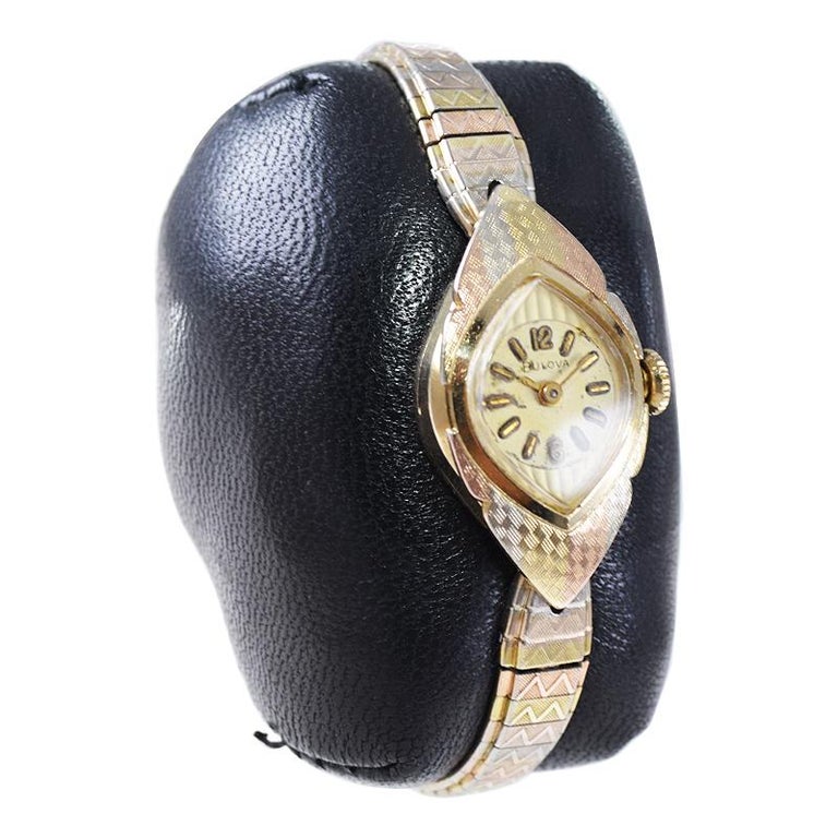 Bulova Mid Century Vintage Ladies 3 Tone Gold Filled Watch All Original