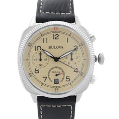 Bulova Military Steel Chronograph Beige Dial Quartz Mens Watch 96B231