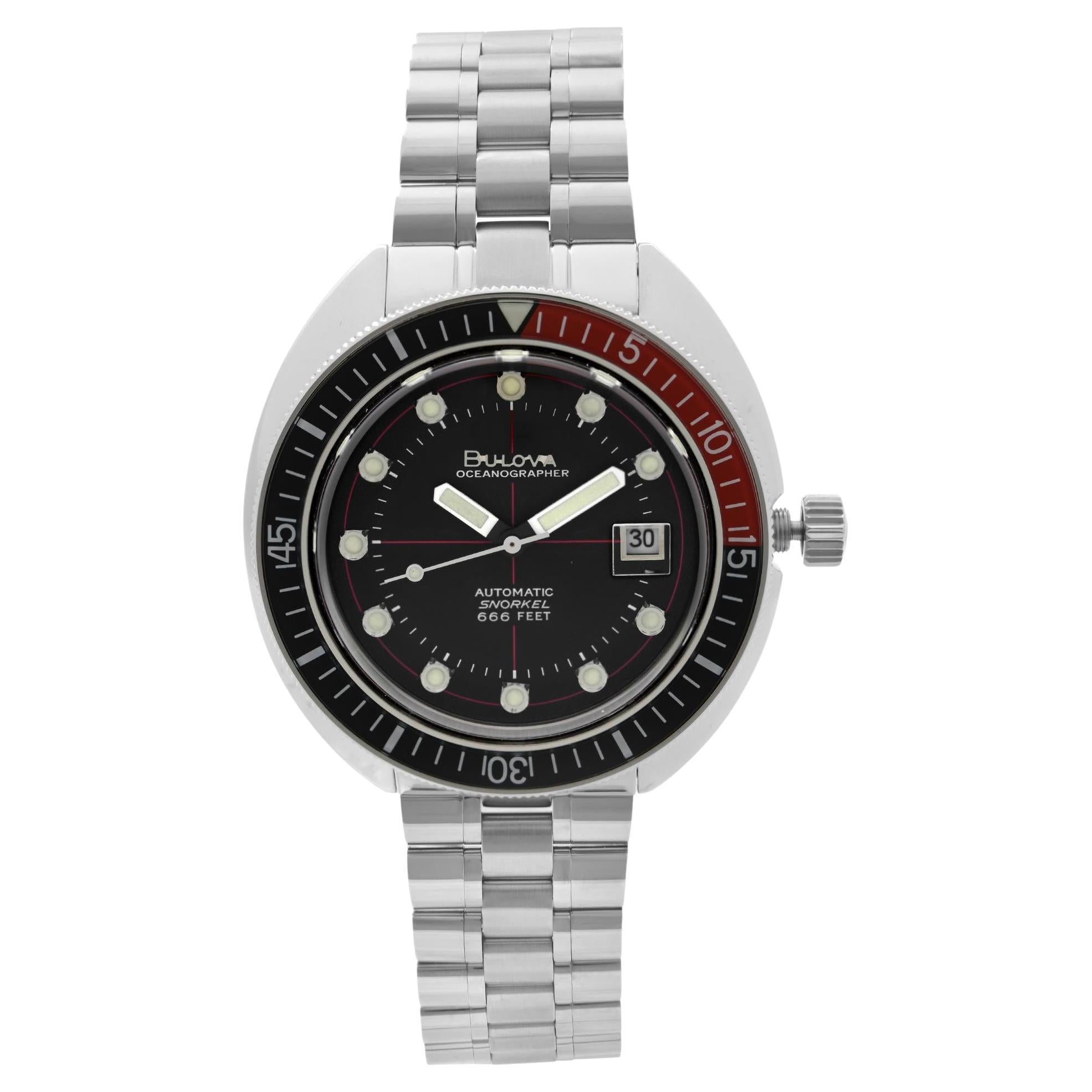 Bulova Oceanographer Devil Diver Steel Black Dial Mens Automatic Watch 98B320