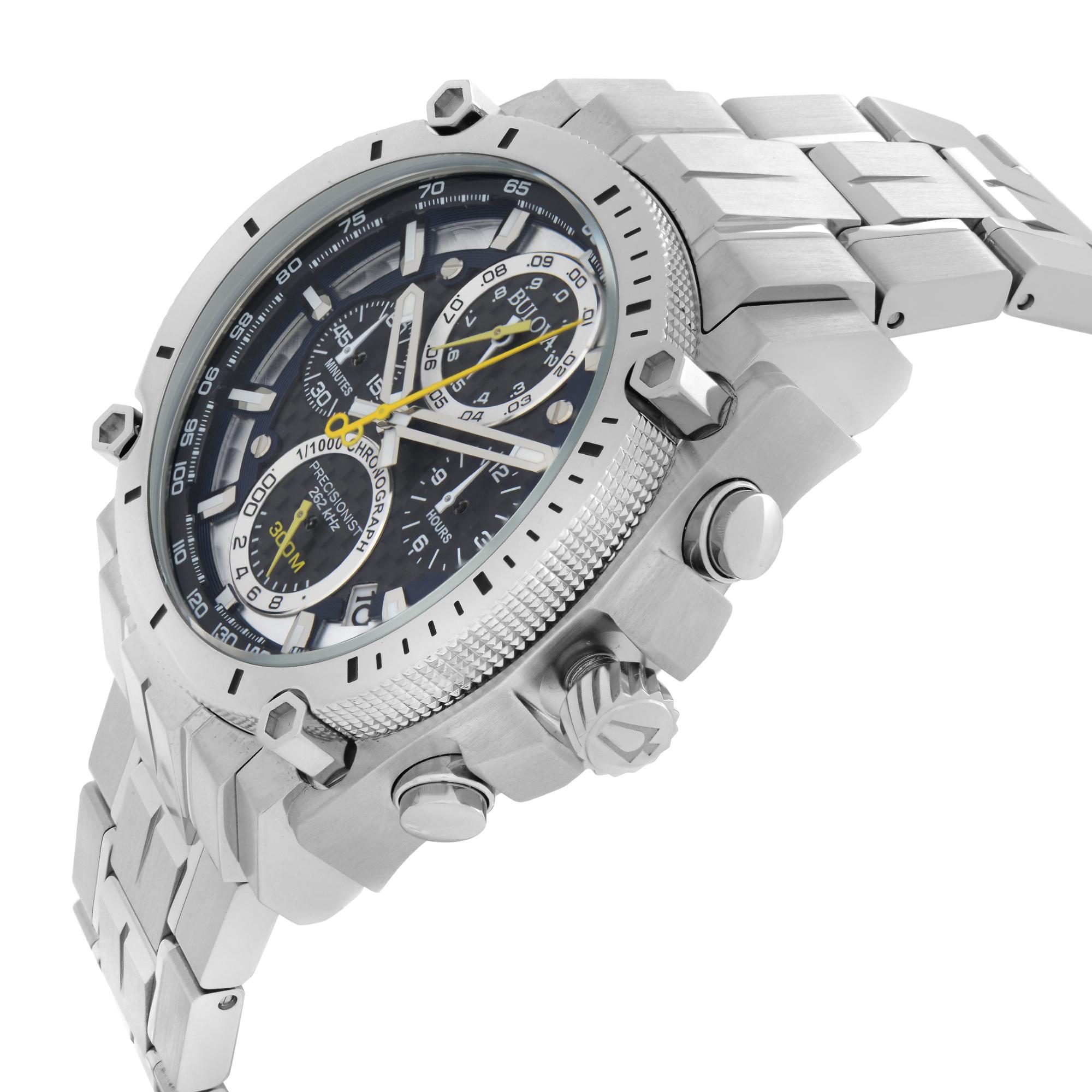 Bulova Präzisionsstahl-Chronograph-Herrenuhr 96B175 mit schwarzem Zifferblatt im Zustand „Neu“ in New York, NY