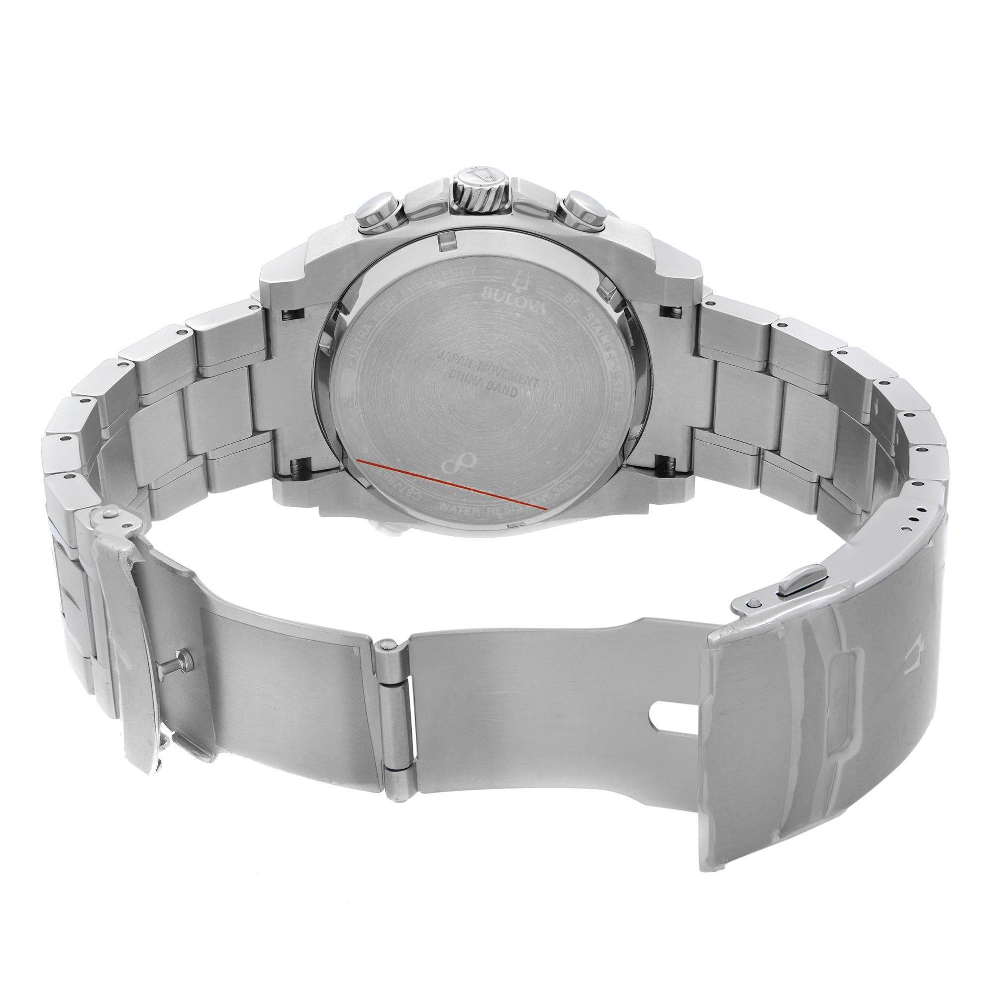 Bulova Präzisionsstahl-Chronograph-Herrenuhr 96B175 mit schwarzem Zifferblatt 2