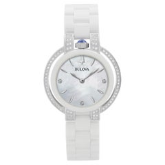 Used Bulova Rubaiyat White Ceramic Steel MOP Dial Quartz Ladies Watch 98R265