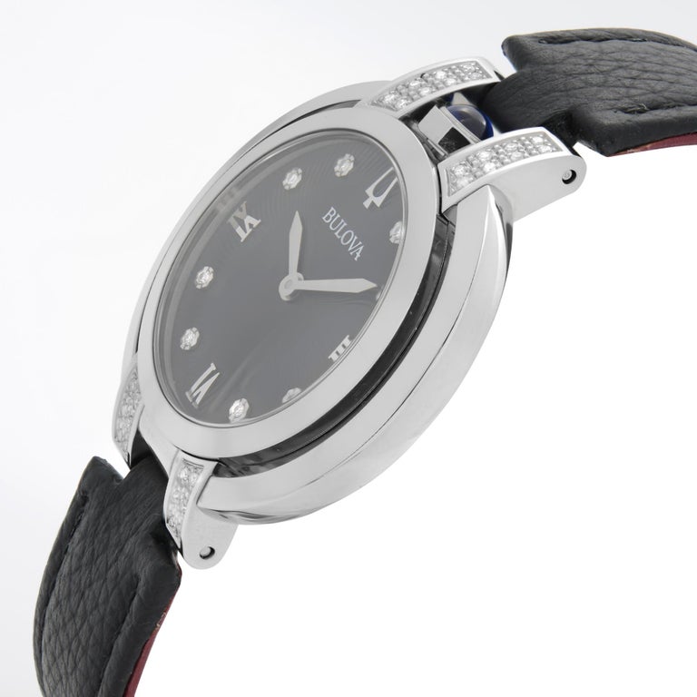 Bulova Rubaiyat Stainless Steel Diamonds Black Dial Quartz Ladies Watch ...