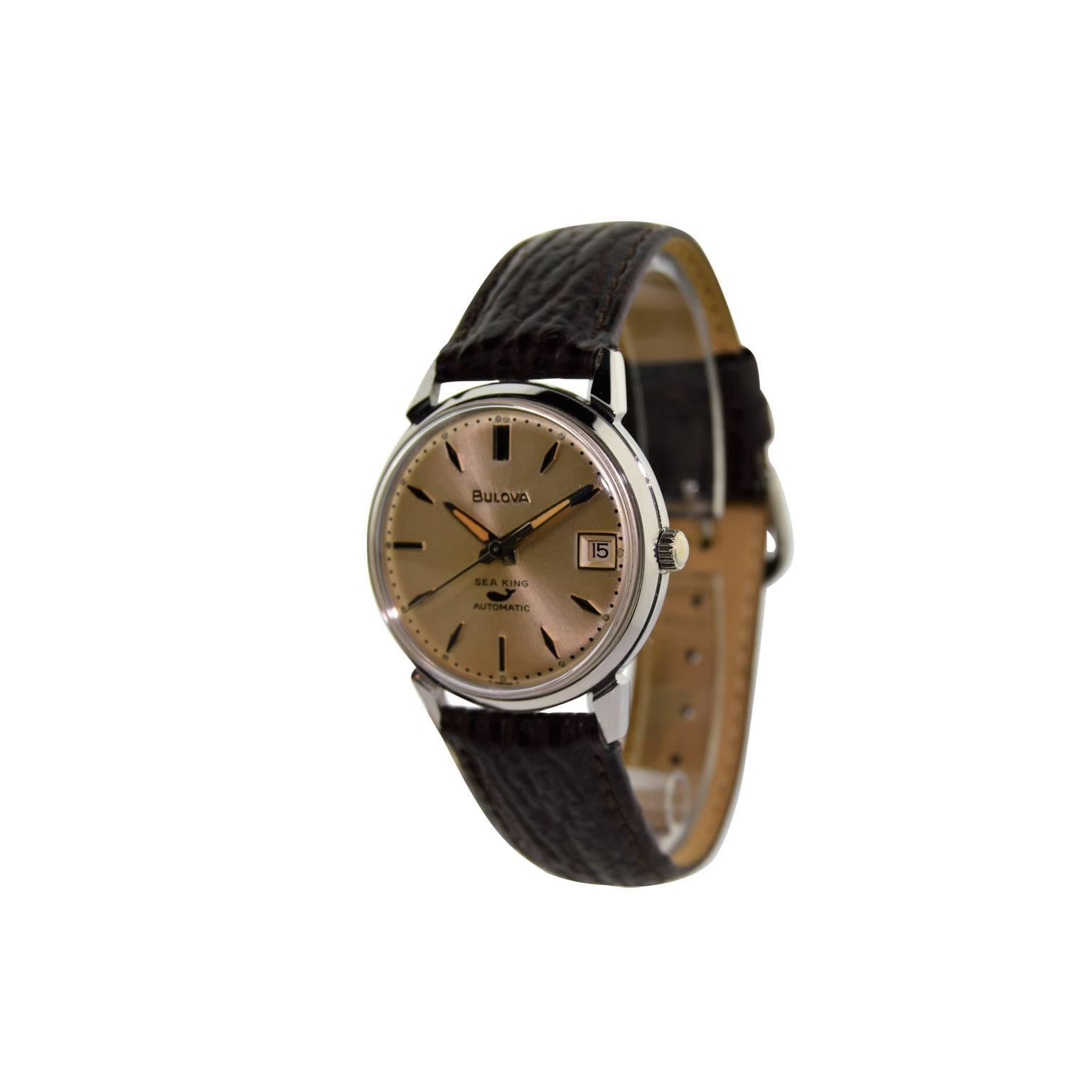 Bulova Stainless Steel Sea King Automatic Watch, circa 1960's In Excellent Condition In Long Beach, CA