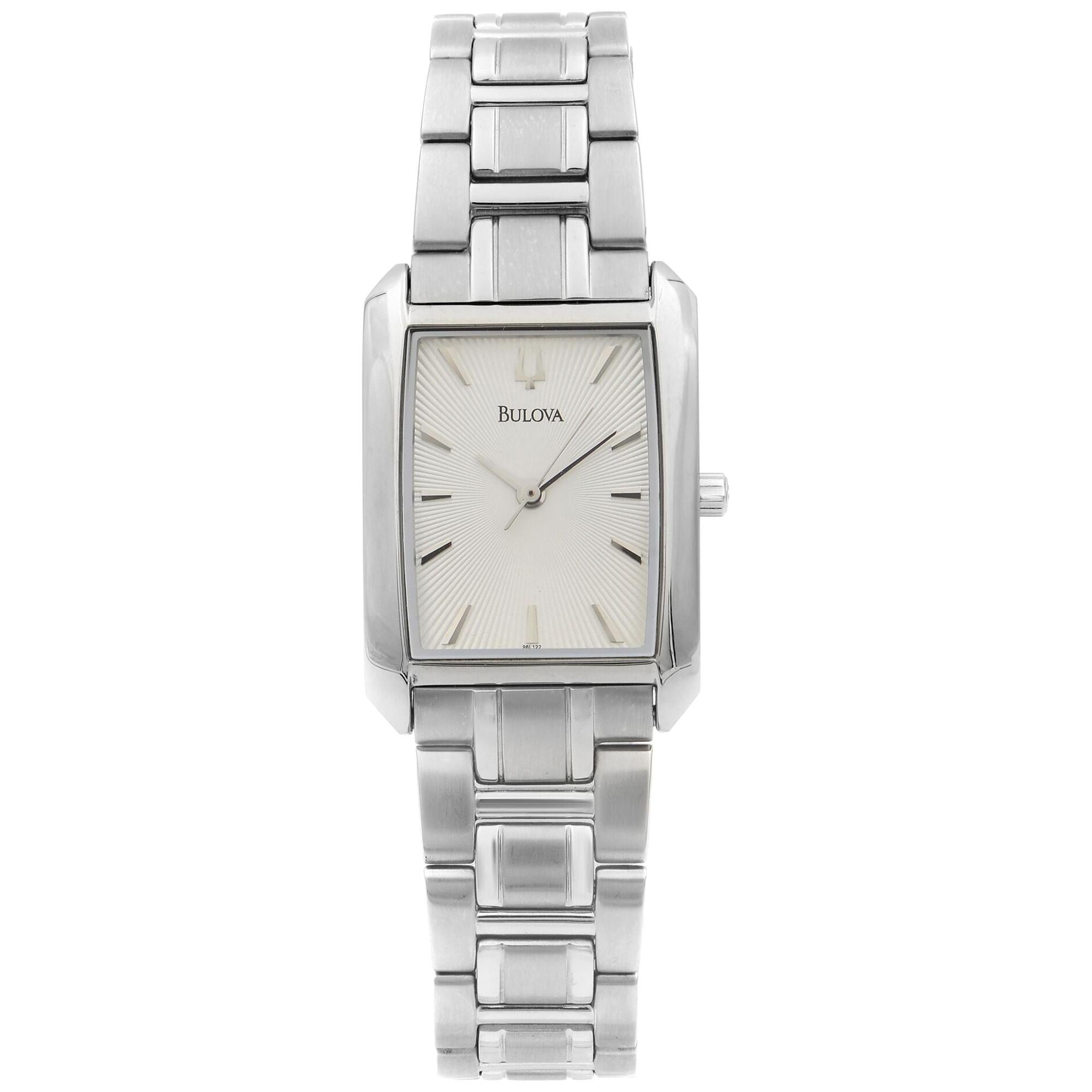 Bulova Silver Sunray Sticks Dial Stainless Steel Quartz Ladies Watch 96L122