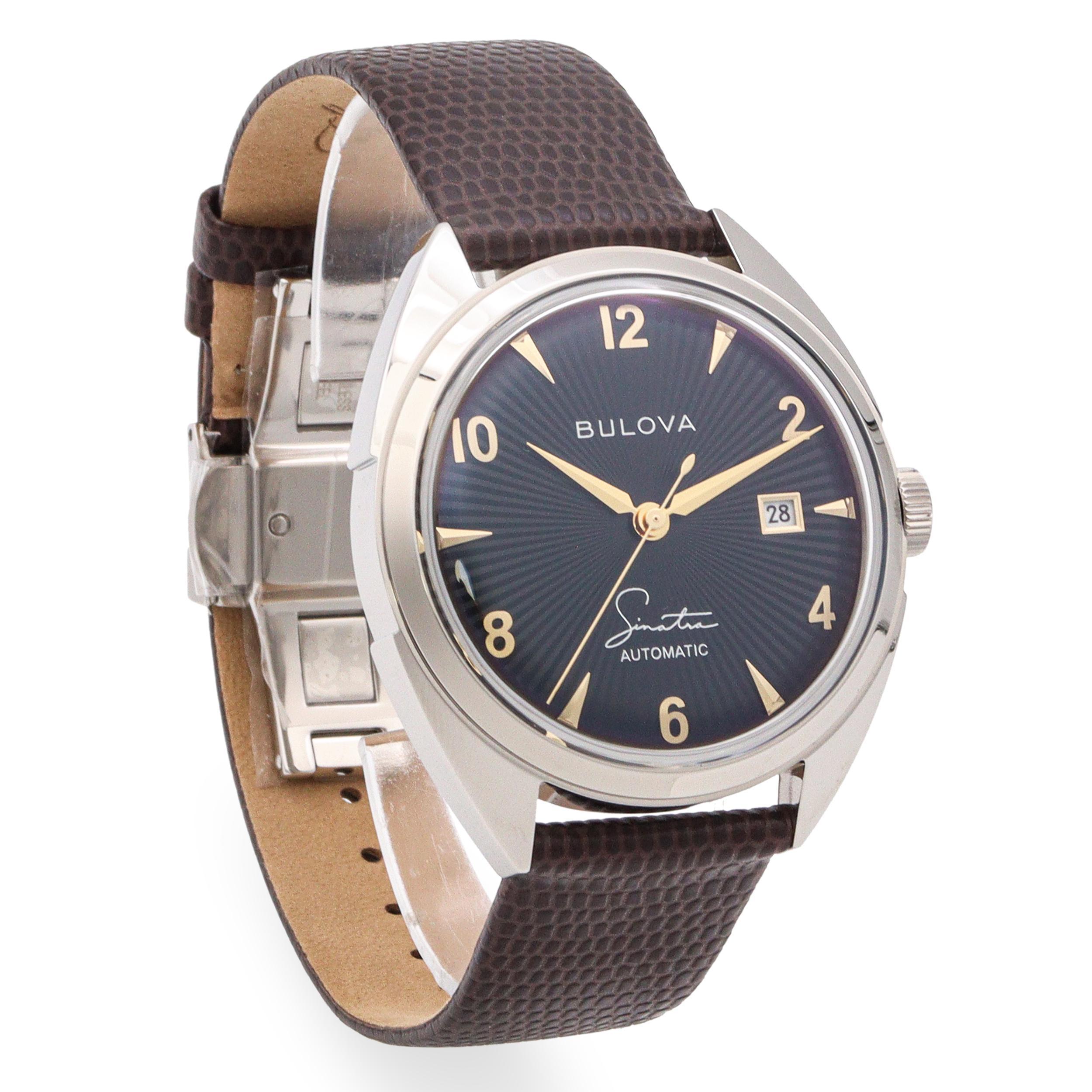 Uomo Bulova Sinatra Fly Me To The Moon Orologio da uomo automatico con data scheletrica 96B348 in vendita