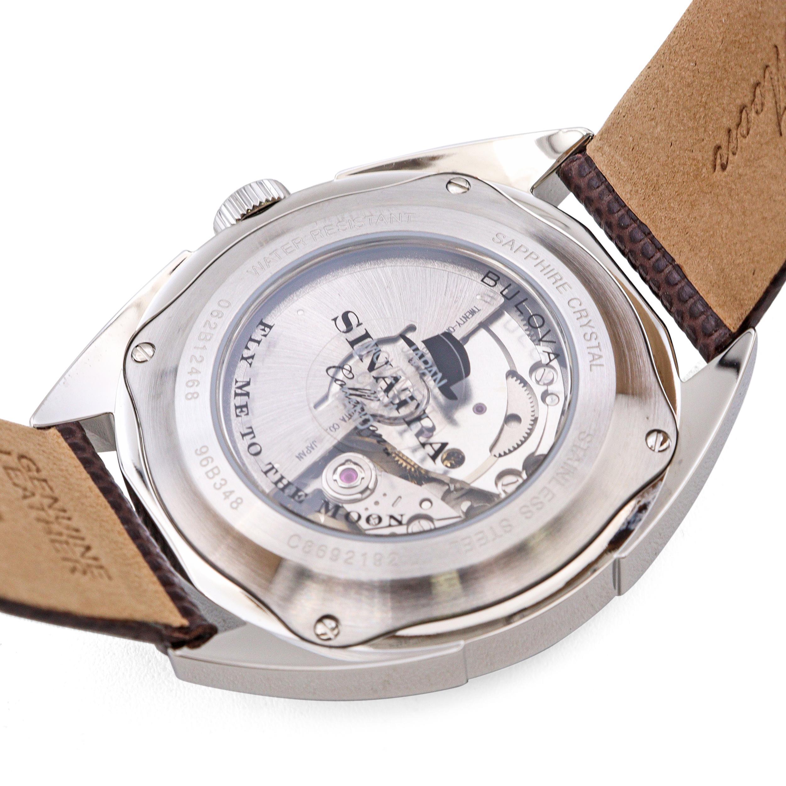 Bulova Sinatra Fly Me To The Moon Orologio da uomo automatico con data scheletrica 96B348 in vendita 1