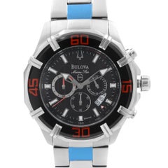 Bulova Solano Marine Star Steel Chronograph Black Dial Quartz Mens Watch 96b154