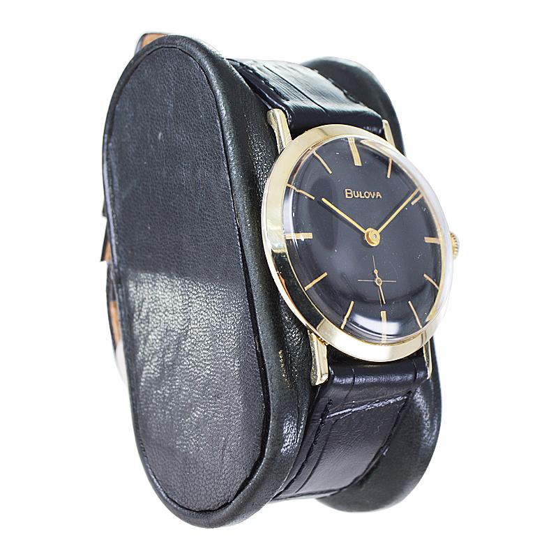 Modernist Bulova Solid 14Kt Yellow Gold Mid Century Manual Winding Watch, 1960's For Sale