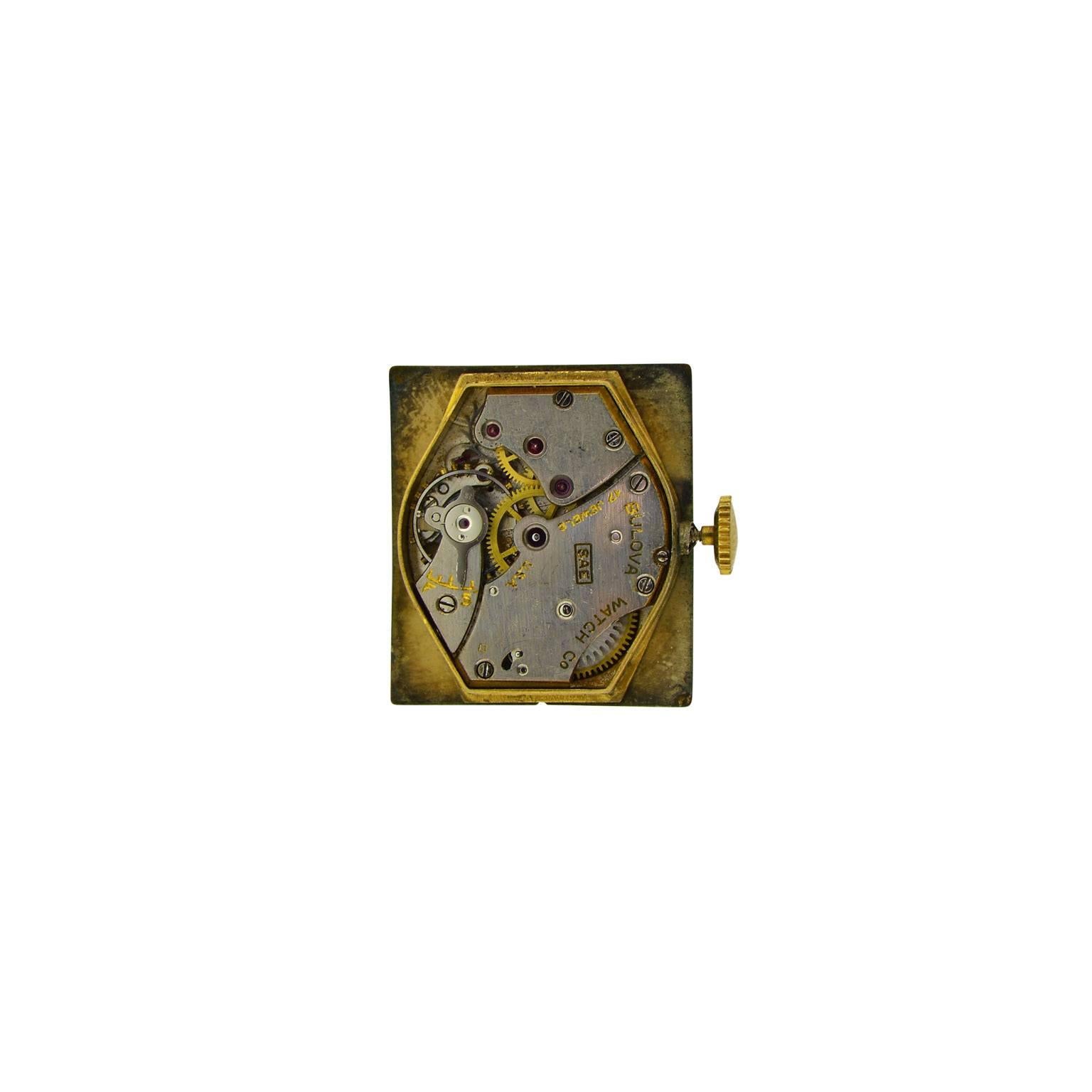 Bulova Solid Yellow Gold Art Deco Original Patinated Dial Manual Watch 4