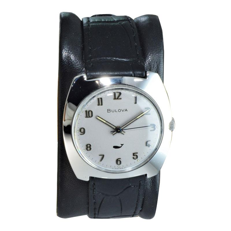Bulova Stainless Steel Moderne Style Manual Winding circa 1960s or 1970s In Excellent Condition In Long Beach, CA