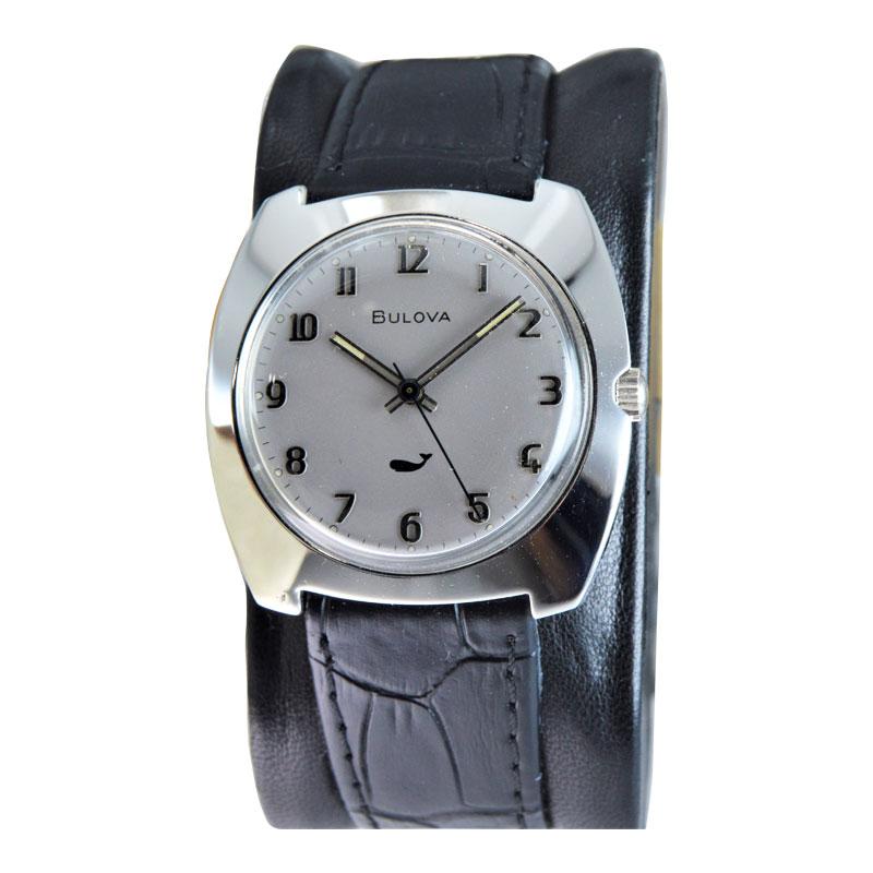 Women's or Men's Bulova Stainless Steel Moderne Style Manual Winding circa 1960s or 1970s