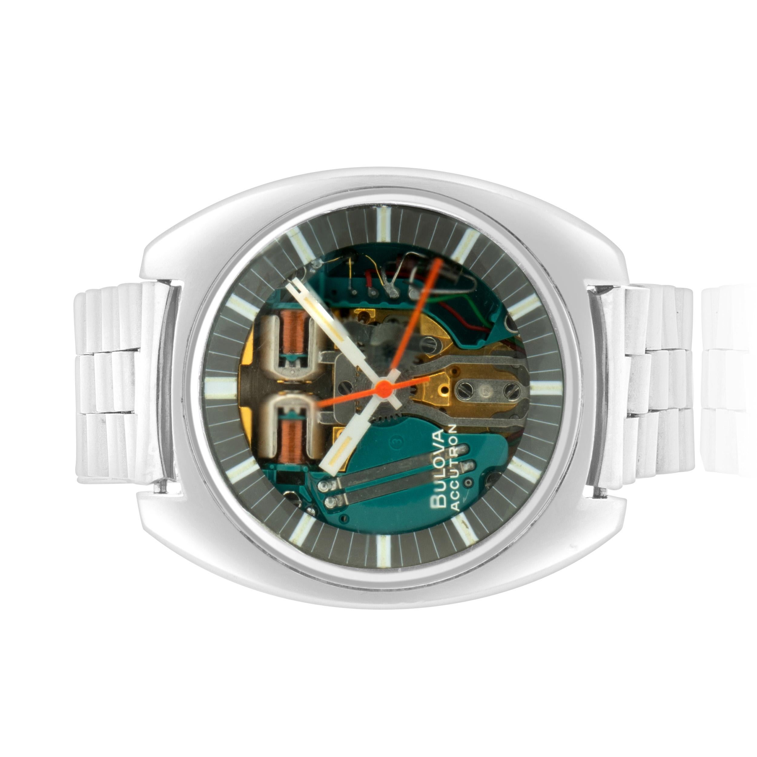 Movement: tuning fork quartz
Function: hours, minutes, seconds
Case: 37.6mm stainless steel case, acrylic protective crystal
Band: stainless steel bracelet, integrated clasp
Dial: skeleton stick
Serial: 3-449XXX

No box or papers included
Guaranteed