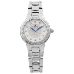 Bulova Stainless Steel White Diamond-Set Dial Quartz Ladies Watch 96R168