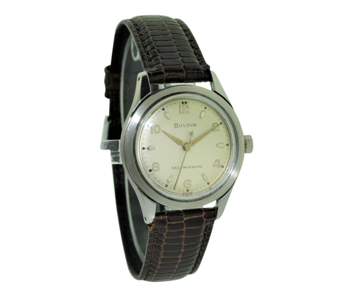FACTORY / HOUSE: Bulova Watch Company
STYLE / REFERENCE:          / Ref. 11 AFAC
METAL / MATERIAL: 
CIRCA:
DIMENSIONS: 40mm X 33mm
MOVEMENT / CALIBER: Winding / 17 Jewels 
DIAL / HANDS: Original Silvered with Baton and Arabic Numerals / Dauphine