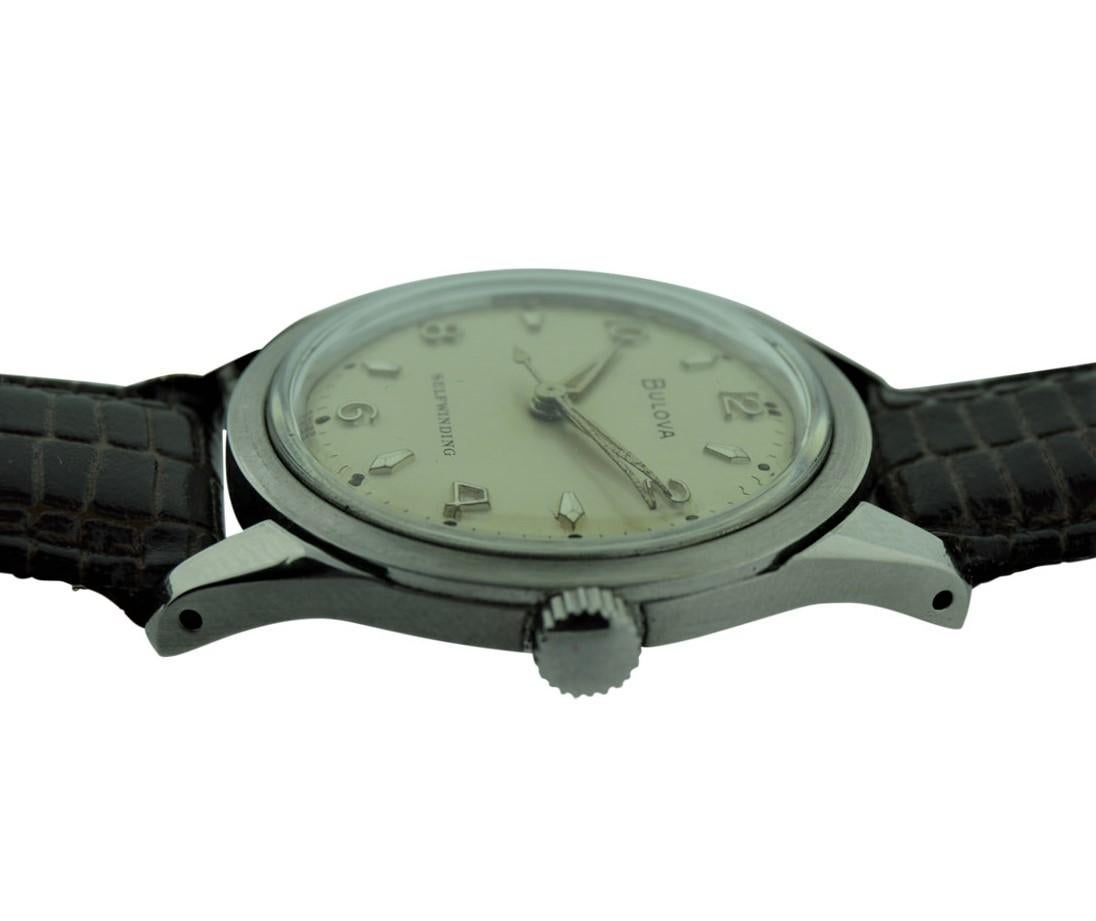 Bulova Steel Art Deco Round Wristwatch, circa 1960s with Original Dial 1