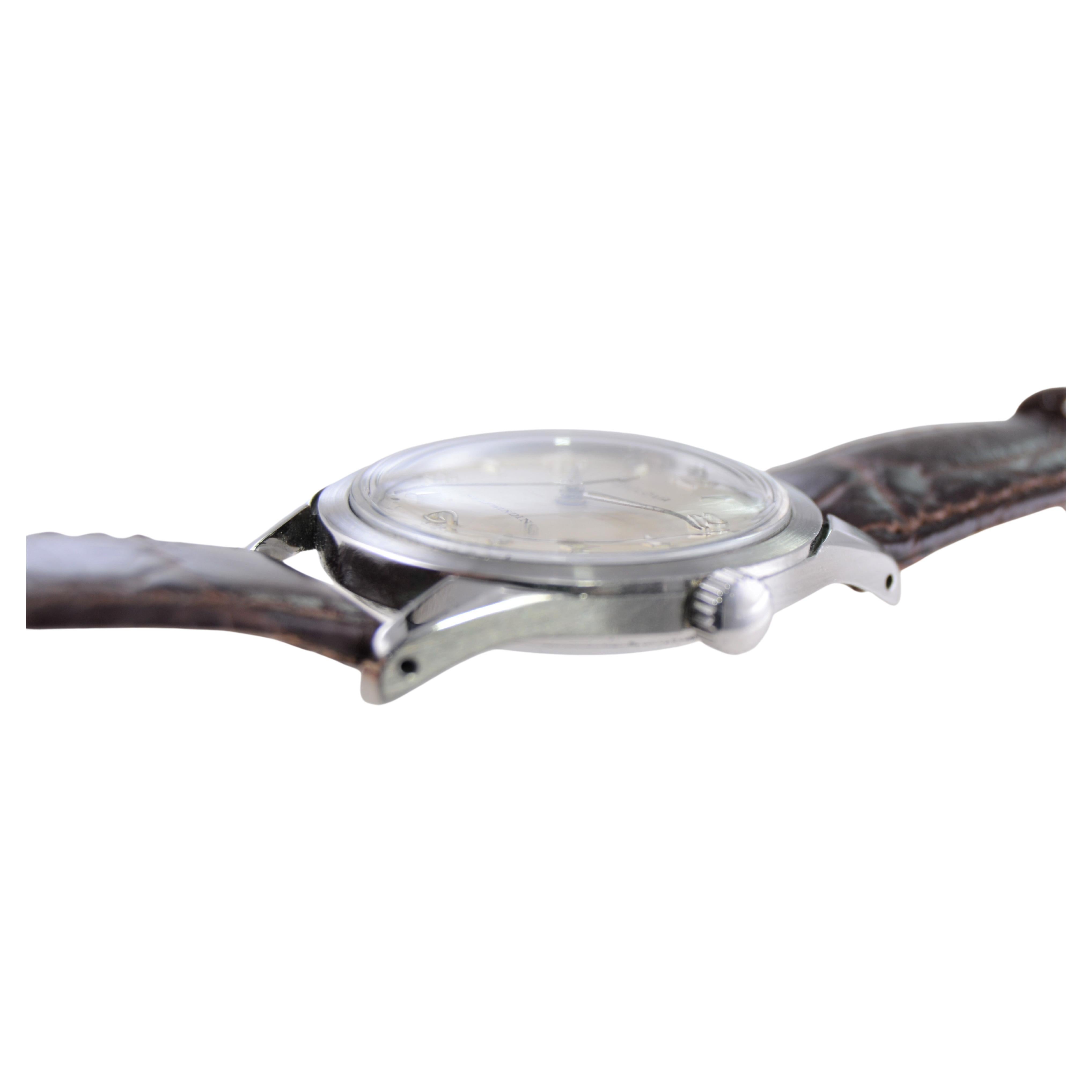 Bulova Steel Art Deco Style Round Wristwatch, circa 1960s with Original Dial For Sale 5