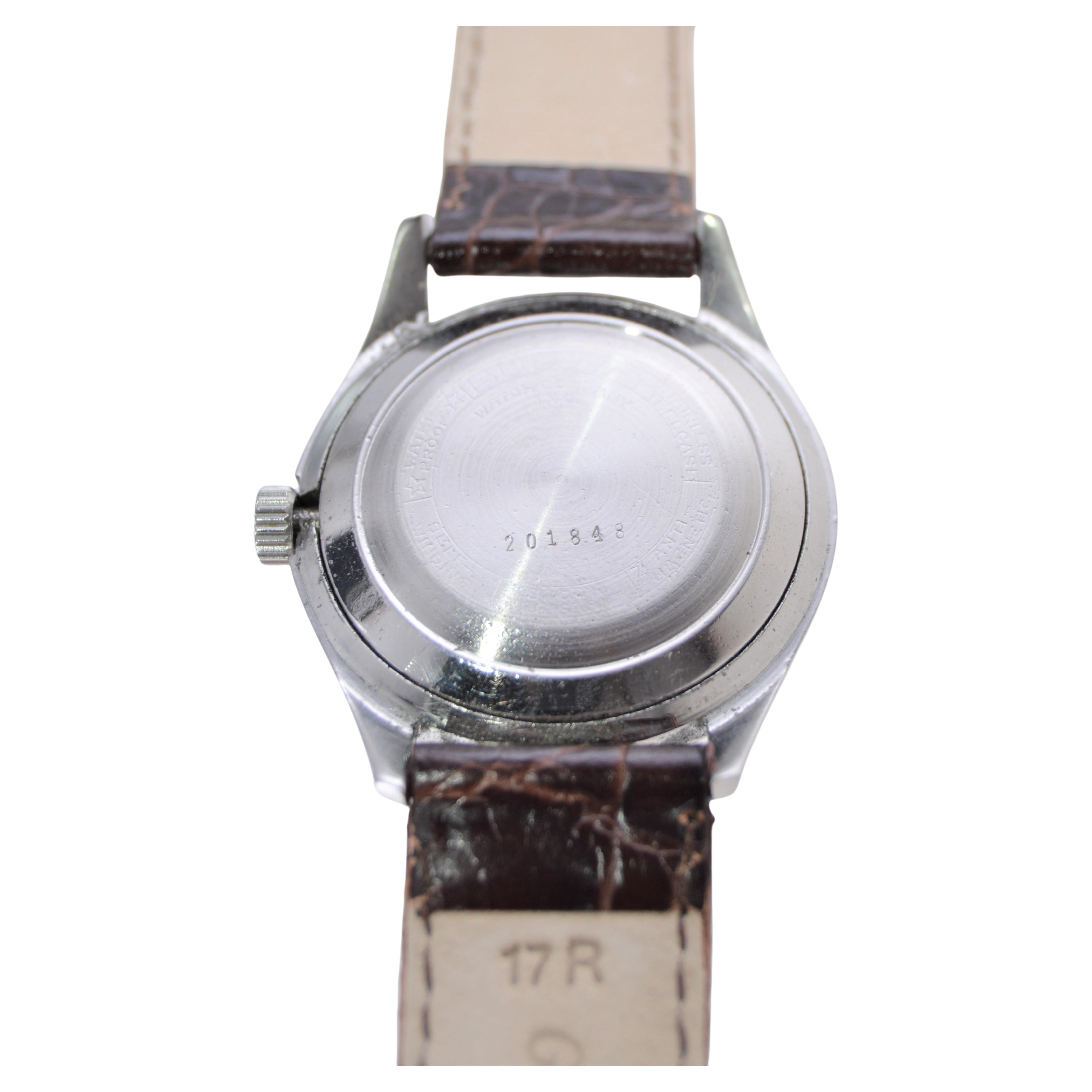 Bulova Steel Art Deco Style Round Wristwatch, circa 1960s with Original Dial For Sale 6